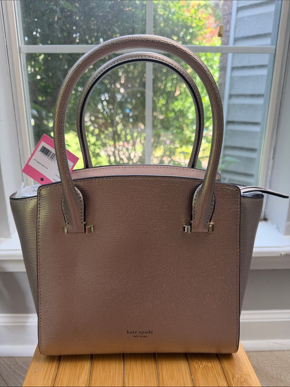 kate spade Metallic Rose Gold Structured Leather Satchel